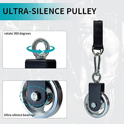 Exercise Equipment Cable Pulley with Hanging Strap and Carabiner, 3.74in/95mm Silent Rotation 360 Degree Pulley for Home Gym Pulley System Workout Equipment DIY Cable Pulley Lat Pulldown Attachments