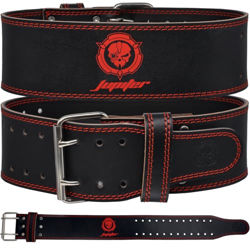 Weight lifting Belt (6mm Thick) - Genuine leather, offering back support. Double-pronged buckle, ideal for weightlifting, powerlifting, squats and deadlifts - color: Red, size: Small