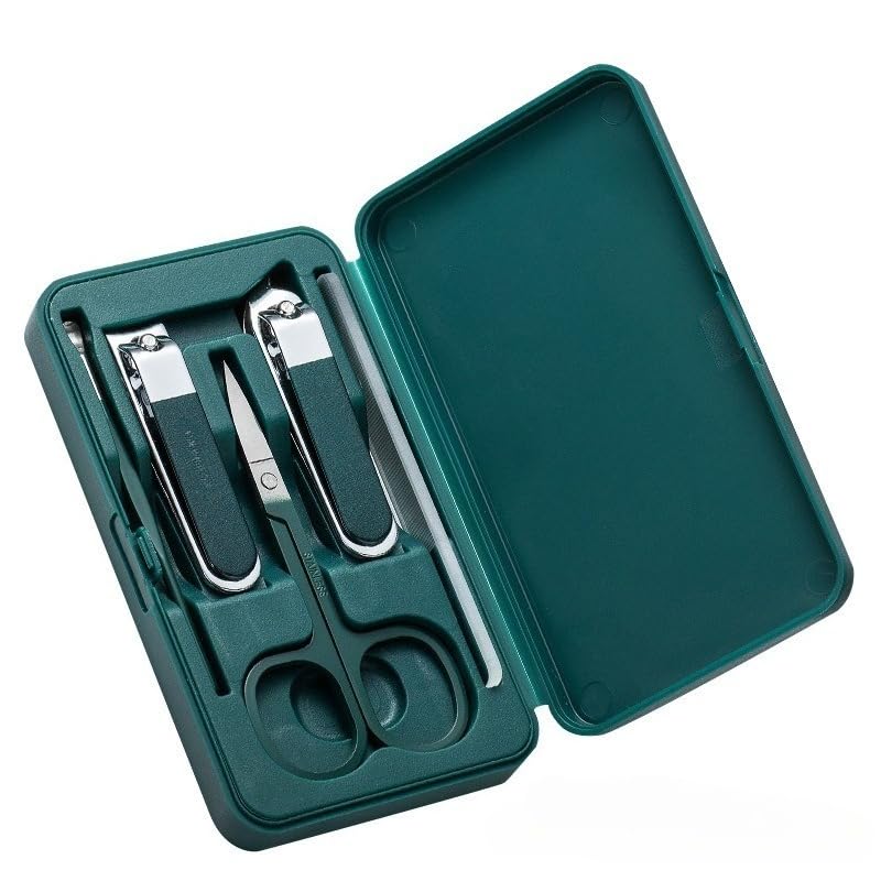 [5 Pack] Mini Suitcase Manicure Set, Stainless Steel Nail Clipper Kit with Cute Travel Case, Portable Grooming Set for Fingernails & Toenails, Professional Pedicure Tools (White)