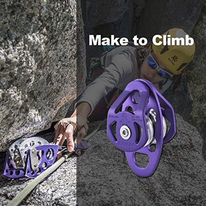 KAILAS Mobile Micro Climbing Rescue Pulley CE UIAA Certified Single/Double Pulley Rope 28kN Small Lightweight Heavy Duty Aluminum Steel - color: Purple, size: Double Pulley