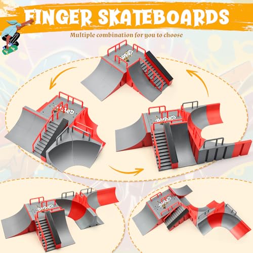 Fingerboard Skate Park Kit — 18 in 1 Finger Skateboard Toys with 13 Ramps 3 Mini Fingerboards Skateshoes & Mini Bikes, Extra Large Ultimate Training Props Interactive Game for Adults Kids 6+