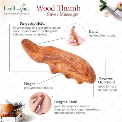 HealthAndYoga™ NatureSooth Handcrafted Wood Thumb Saver Massager - Effective Deep Tissue, Point & Trigger Point Massage for Pain Relief - Skin Friendly and Earth-Friendly Hand Massager Tool