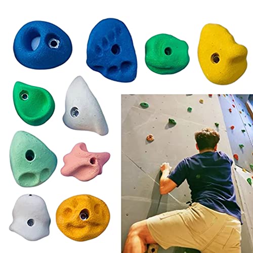 Resin Rock Climbing Holds - 10 Pcs Premium Screw-On Kits for Beginners, Ideal for Kids and Teens Climbing Walls - size: Solid wall installation