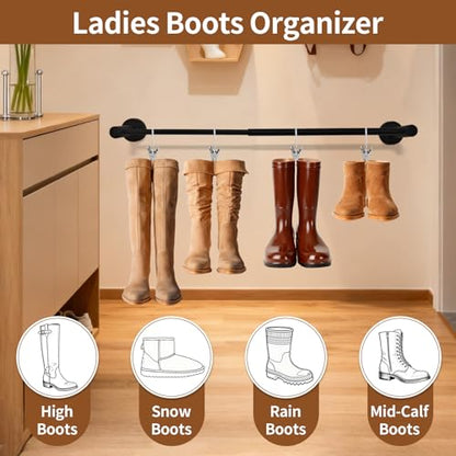 TBWHL Metal Wall-Mounted Boot Rack Hanging Shoe Rack Wall Mounted Organizer Tall Boots for Dorm Room, Closet, Entryway, Bedroom,Bedroom, Patio Outdoor, Hallway, Black, Tall Boots Hanging for 8 Pairs