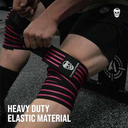 Gymreapers Knee Wraps for Squats and Powerlifting 72 Inch Compression Wraps with Strap for Men & Women Weightlifting Support - color: Pink
