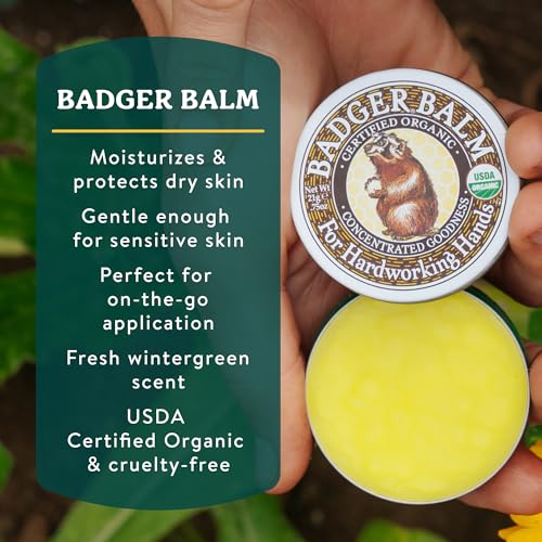 Badger Healing Balm, Hard Working Hands Cream, Organic Hand Cream for Dry Cracked Hands, Long Lasting Hand Moisturizer/Dry Hands Treatment, 2 oz Tin, 2-Pack - size: 2 Ounce (Pack of 2)