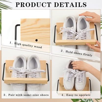 Mifoci 2 Pcs Wall Mounted Shoe Rack Organizer Wooden Modern Compact Wall Space Saving Shoe Holder Storage for Sneaker Footwear Slipper Boots Entryway Narrow Spaces Hallway(9.84'' Long) - size: 9.84'' Long