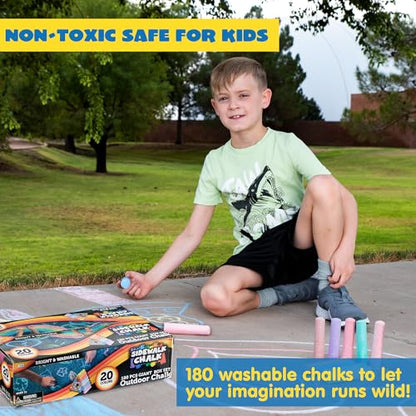 JOYIN 180 PCS Washable Sidewalk Chalks Set in 20 Colors Non-Toxic Jumbo Chalk for Outdoor Art Play, Painting on Chalkboard, Blackboard and Playground