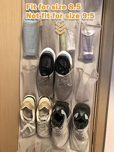 Amazon Basics 24 Medium Mesh Pocket Over-the-Door Hanging Shoe Organizer, Space Saving Shoe Storage, Light Grey | Over-the-Door