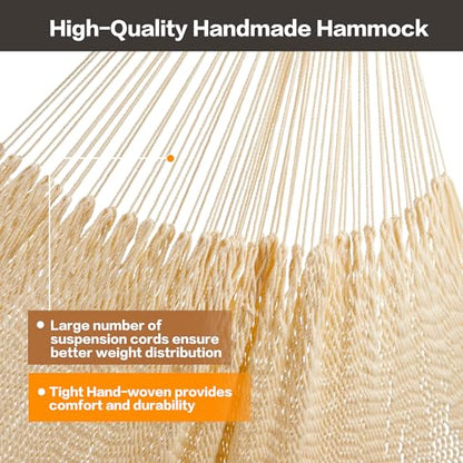 CHULIM Handwoven Mayan Hammock with 10ft Tree Straps, 550lbs Capacity Soft Rope Double Hammock, Portable Outdoor Hammock with Carry Bag for Camping Backyard Beach - Natrual White - color: Natrual White