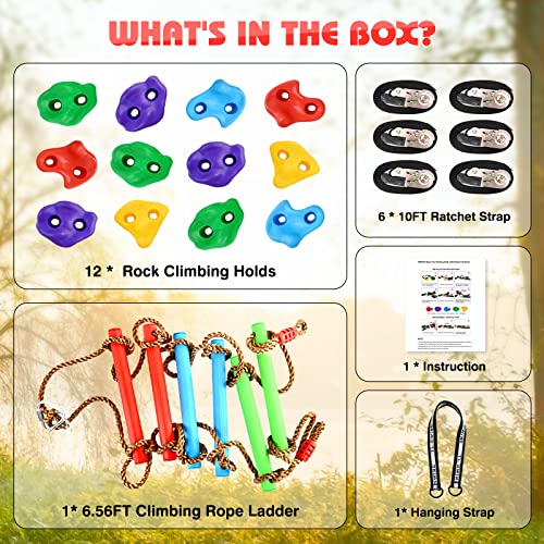 12 Ninja Tree Climbing Holds for Tree Climber, Tree Climbing Kit with 6.6FT Rope Ladder for Outdoor Ninja Warrior Obstacle Course Training - style: Rope Ladder+Tree Holds
