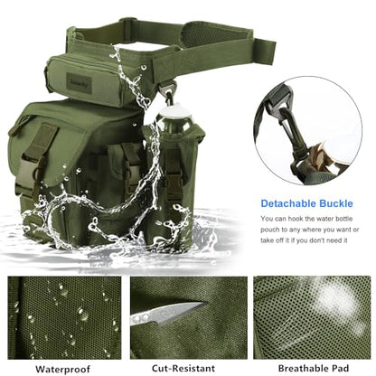 Jueachy Drop Leg Bag for Men Tactical Metal Detecting Thigh Pack with Water Bottle Pouch - color: Green