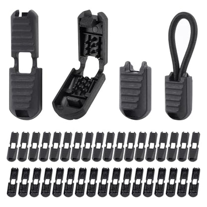 36Pack Elastic Cord End Locks, 12.2x20mm Plastic Cord Clamps for Bungee Shock Rope, Secure Tightening Caps for DIY Bracelets, Bag Strings, Drawstrings, Tarp Tie Downs (Black)