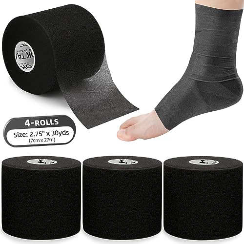 OK TAPE Pre Wrap Tape (4-Rolls, 120 Yards) - Athletic Foam Underwrap for Sports, Protect for Ankles Wrists Hands and Knees, 2.75 Inches - Black - color: Black, size: 2.75 Inch x 30 Yards