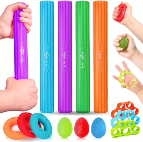 DICYWUDI Flex Therapy Bar and Grip Strength Trainers set, Physical Therapy & Resistance Bar for Golfers Elbow,Tendinitis,Wrist,Forearms Pain, Improve Grip Strength and Relieve Pain - color: 13pcs ‎orange Sets