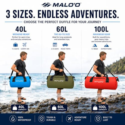 Malo’o Waterproof Dry Duffel, Heavy-Duty Roll Top Waterproof Gear Bag with Shoulder Strap & Molle Loops, Marine Duffel for Kayaking, Boating, Camping, Beach & Travel, Dark Green, 40L - color: Dark Green, size: 40L