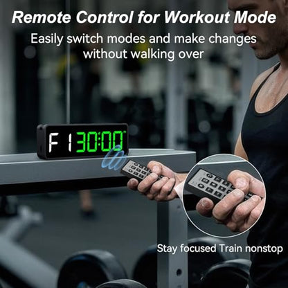 Portable Gym Timer Clock: Fitness Digital Clock with Strong Magnet | Remote Control for Fitness Enthusiasts - Powerful Battery for Home Gym Garage Boxing Crossfit - color: Green+black
