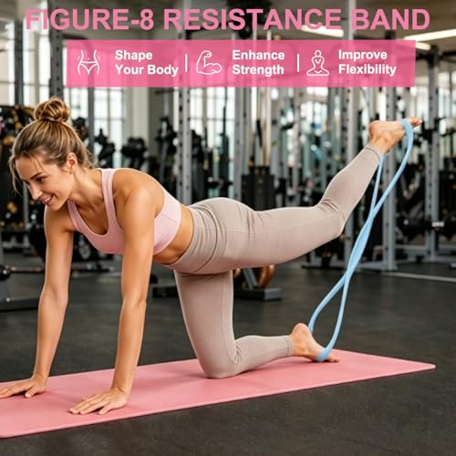 Figure 8 Resistance Band, 2PCS Figure 8 Resistance Bands for Women & Men, Non-Slip Handles Rubber Band for Arms, Back, Shoulder Stretch with Handles (Pink+Blue)