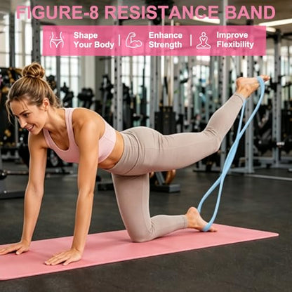 Figure 8 Resistance Band, 2PCS Figure 8 Resistance Bands for Women & Men, Non-Slip Handles Rubber Band for Arms, Back, Shoulder Stretch with Handles (Pink+Blue)