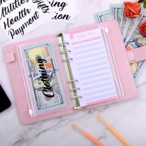 SKYDUE Budget Binder, Money Saving Binder with Zipper Envelopes, Cash Envelopes and Expense Budget Sheets for Budgeting - color: Laser Silver