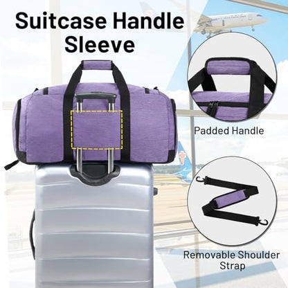 MIER Packable Travel Duffle Bag with Shoe Compartment, 80L, Purple | Foldable Weekender Duffel; Multi-Pockets; Adjustable Shoulder Strap; Luggage Sleeve; Travel, Sports, Camping, Gym - color: Purple, size: 80L