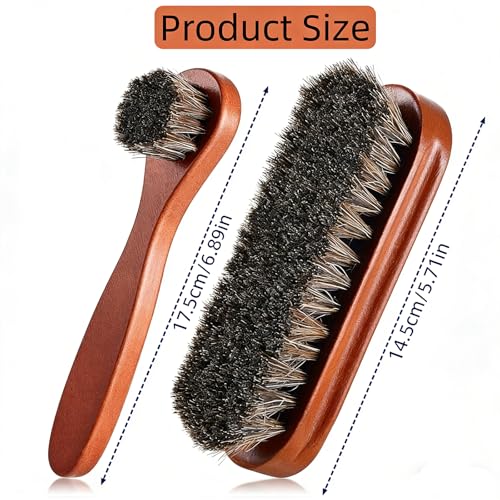Premium Horsehair Shoe Brush Set - Leather Care Tool Kit for Bags, Boots & Shoes Shine, Polish and Buffing