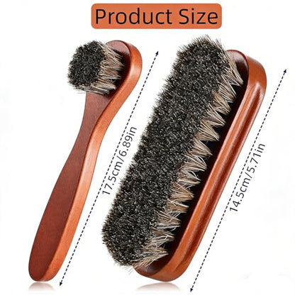 Premium Horsehair Shoe Brush Set - Leather Care Tool Kit for Bags, Boots & Shoes Shine, Polish and Buffing