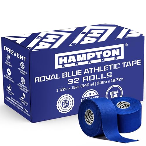 Hampton Adams | As Seen on Shark Tank | Original Athletic Sports Tape (32 Pack) | 45ft Rolls | Very Strong Easy Tear NO Sticky Residue | Best Tape for Athlete & Trainers | Fingers Ankles (Royal Blue) - color: Royal Blue, size: 1.5 inch (32 Rolls)