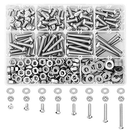 Hakkin 330pcs SAE 1/4-20 UNC Hex Socket Button Head Cap Screw Bolts Flat Washers Nuts Assortment Kit 304 Stainless Steel, 8 Sizes (Length 3/8" to 2"), Machine Screws Set with Storage Case - size: 330PCS 1/4-20 Hex Button Head Cap Screws Silver