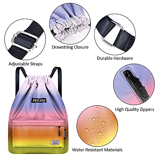 Peicees Waterproof Drawstring Sport Bag Lightweight Sackpack Backpack for Men and Women | Waterproof - color: Y_rainbow