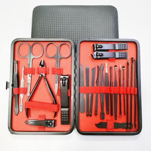 23-Piece Professional Manicure Set – Stainless Steel Nail Clippers & Pedicure Grooming Kit with Travel Leather Case for Women and Men - color: 23pcs