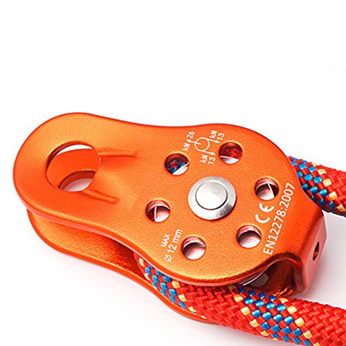 Movable Side Swing Single Pulley Mobile Side Plate Pulley 26KN Downhill Pulley Portable for Outdoor Climbing Crossing Lifting (Orange)