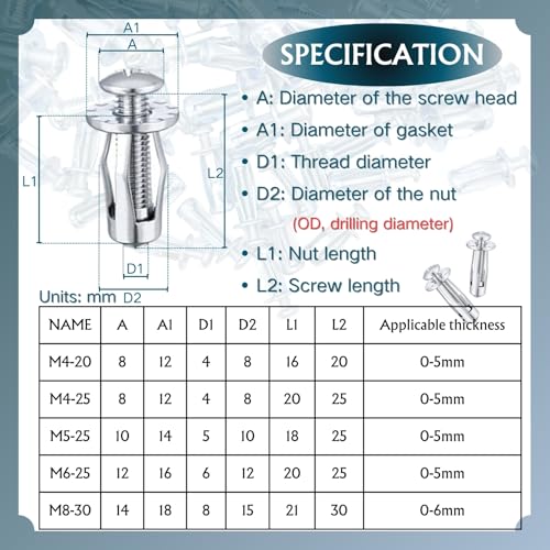 50 Set Jack Nut Kit with Heavy-Duty Rivet Gun | Creates Permanent Threaded Anchors for Hollow Doors, Metal Sheets & Panels | M4 M5 M6 M8 Flange Nuts