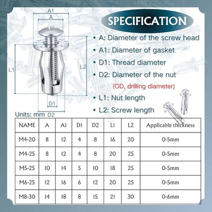 50 Set Jack Nut Kit with Heavy-Duty Rivet Gun | Creates Permanent Threaded Anchors for Hollow Doors, Metal Sheets & Panels | M4 M5 M6 M8 Flange Nuts