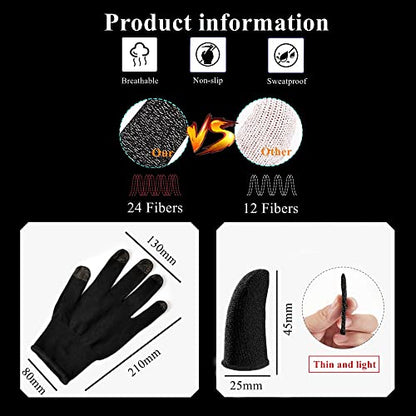 Gaming Gloves for Sweaty Hands - Rakizbe High-Sensitive Anti-Sweat Breathable Seamless Touch Screen Gloves with Thumb Finger Sleeves for iPad/Mobile Game Controller - size: Large