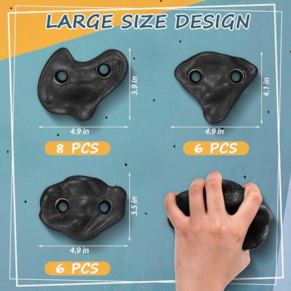 Soulchen 20 Pcs Rock Climbing Holds for Climber 3 Shapes Extra Large Rock Climbing Stones Wall Grips with Wrench, Screw for Indoor and Outdoor Playground Backyard Park Play Set Back to School Gift