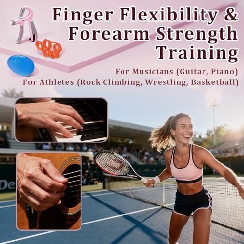 CYFIE Grip Strength Trainer Kit, Adjustable 10-132 lb, Hand Exerciser | Forearm Strengthener, Finger Stretcher, Stress Ball and Bag for Grip Recovery, Wrist Training, Rehab, Climbers and Musicians - color: Pink