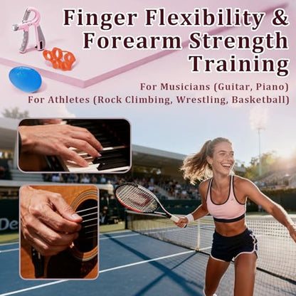 CYFIE Grip Strength Trainer Kit, Adjustable 10-132 lb, Hand Exerciser | Forearm Strengthener, Finger Stretcher, Stress Ball and Bag for Grip Recovery, Wrist Training, Rehab, Climbers and Musicians - color: Pink