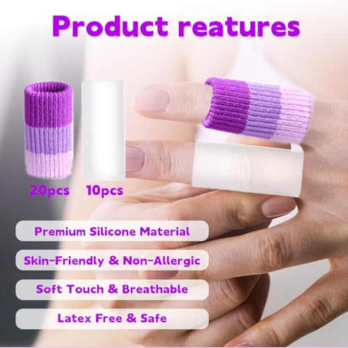 20 PCS Crochet Finger Guard and 10 PCS Gel Finger Sleeve Protectors | Breathable and Non-slip Elastic Finger Covers Compression for for knitting crocheting writing, fit various finger sizes
