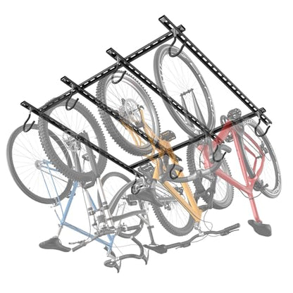 TORACK Ceiling Bike Rack for Garage, Ceiling-Mounted Bicycle Storage Hooks for 4 Bikes (Horizontal) or 8 Bikes (Vertical), Adjustable Overhead Bicycle Hooks for Mountain, Road, and Kids' Bike - style: 4 bikes horizontal
