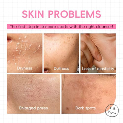 QUIYUM Sakura Collagen Skin Care Set - 5pcs Skincare for Women Teens | Facial Cleanser, Serum, Cream, Facial Brush, Hair Band & Makeup Bag, Deep Cleansing, Hydrating, Firming, Even Tone, Radiance - size: 5 Count (Pack of 1)