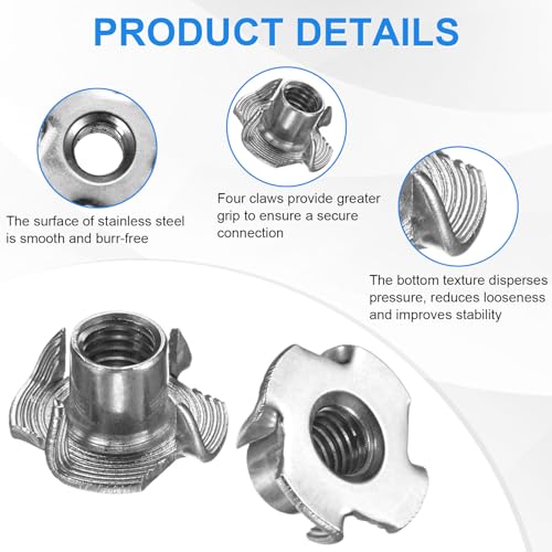 M METERXITY 20-Pack M8x11mm T-nut, 4-Pronged Tee Nut Threaded Insert | Stainless Steel, for Wood, Rock Climbing Holds, Furniture, Corrosion Resistant Fasteners - size: M8x11mm