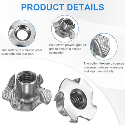 M METERXITY 10-Pack M8x10.7mm T-nut, 4-Pronged Tee Nut Threaded Insert | Stainless Steel, for Wood, Rock Climbing Holds, Furniture, Corrosion Resistant Fasteners - size: M8x10.7mm