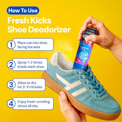 Fresh Kicks Shoe Deodorizer Spray, 4 oz – Instantly Erases Odors & Sweat in Everyday Shoes – Fast-Drying, No Residue, Gentle on Leather, Canvas, & Mesh – Long-lasting Shoe Spray Deodorizer
