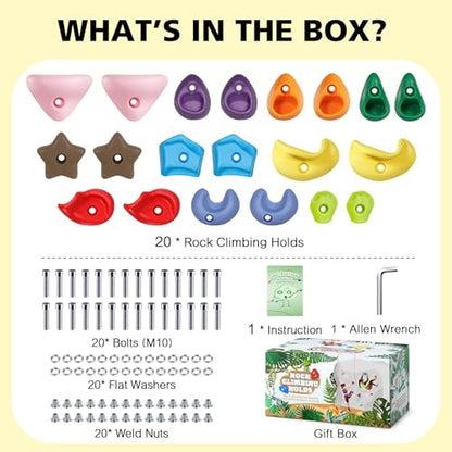 TOPNEW Climbing Holds for Kids, Rock Wall Holds with Hardware - Climbing Rocks for Indoor Outdoor Playground Climbing Wall (20 Pcs) - style: 20 Pcs