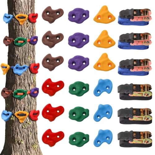 Youeon 18 Pcs Tree Climbing Holds with 6 Ratchet Straps, Outdoor Tree Climbing Kit, Outdoor, Backyard, Gym, Obstacle Course Training