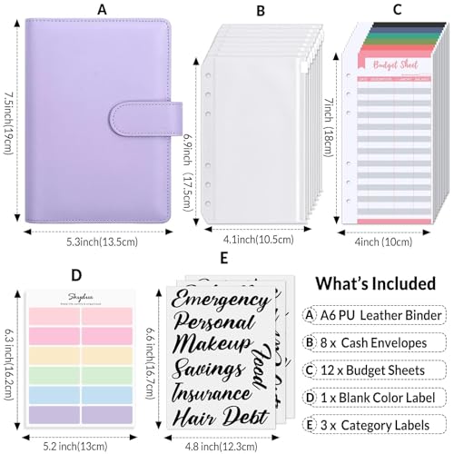 SKYDUE Budget Binder, Money Saving Binder with Zipper Envelopes, Cash Envelopes and Expense Budget Sheets for Budgeting - color: Purple