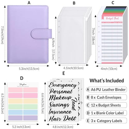 SKYDUE Budget Binder, Money Saving Binder with Zipper Envelopes, Cash Envelopes and Expense Budget Sheets for Budgeting - color: Purple