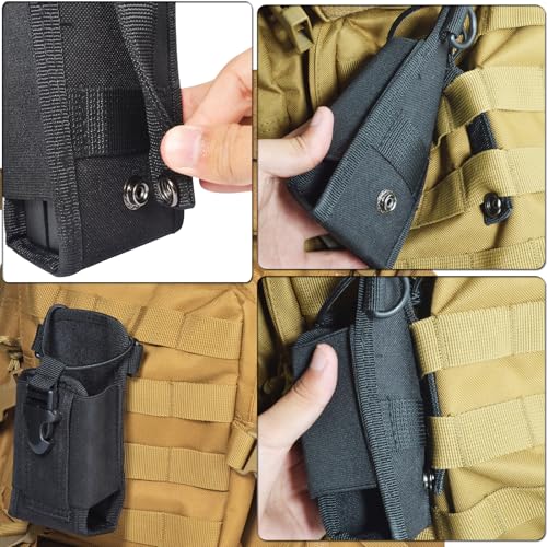 HYS MOLLE Radio Pouch, Universal Walkie Talkie Holster for Duty Belt & Vest | Adjustable Reflective Shoulder Strap W/Padded Non-Slip, Anti-Sway Strap, Hands-Free Tactical Handheld Radio Holder - color: Black