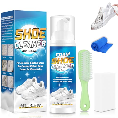 White Shoe Cleaner Kit 6.76Oz, Sneaker Cleaner With Brush & Cloth, Removing Stain, Shoe Cleaning Kit for Leather, PU - size: 200ml